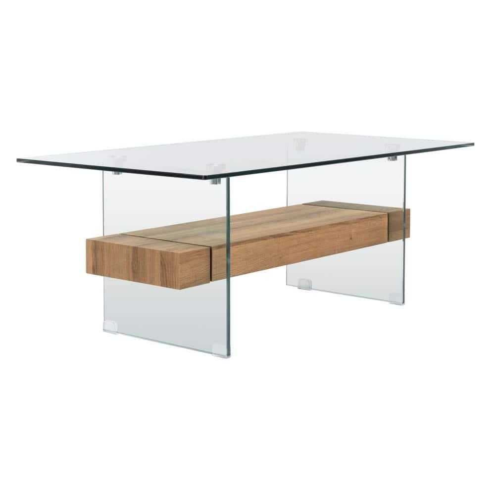 Kayley Coffee Table - Glass/Natural Brown - Safavieh