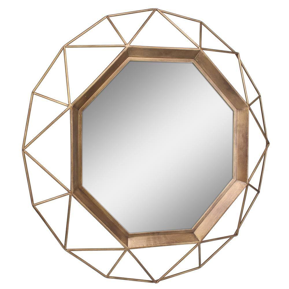 28.3" x 28.3" Metal Octagon Decorative Mirror Antique Gold - Stonebriar Collection: Modern Round No Assembly Wall Mount