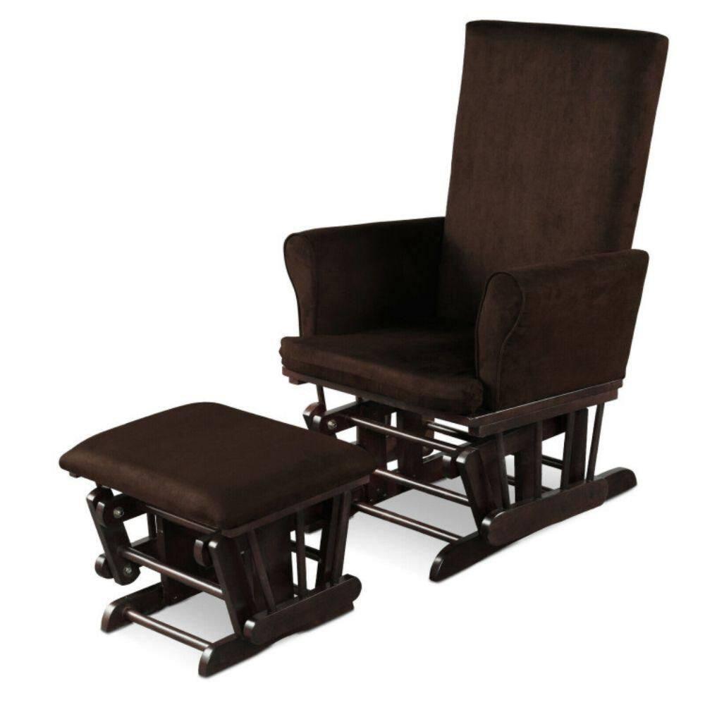 Costway Glider and Ottoman Cushion Set Wooden Baby Nursery Rocking Chair Brown