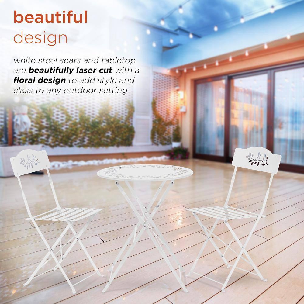 Alpine Corporation Indoor/Outdoor 3-Piece Bistro Set Folding Table and Chairs Patio Seating, White
