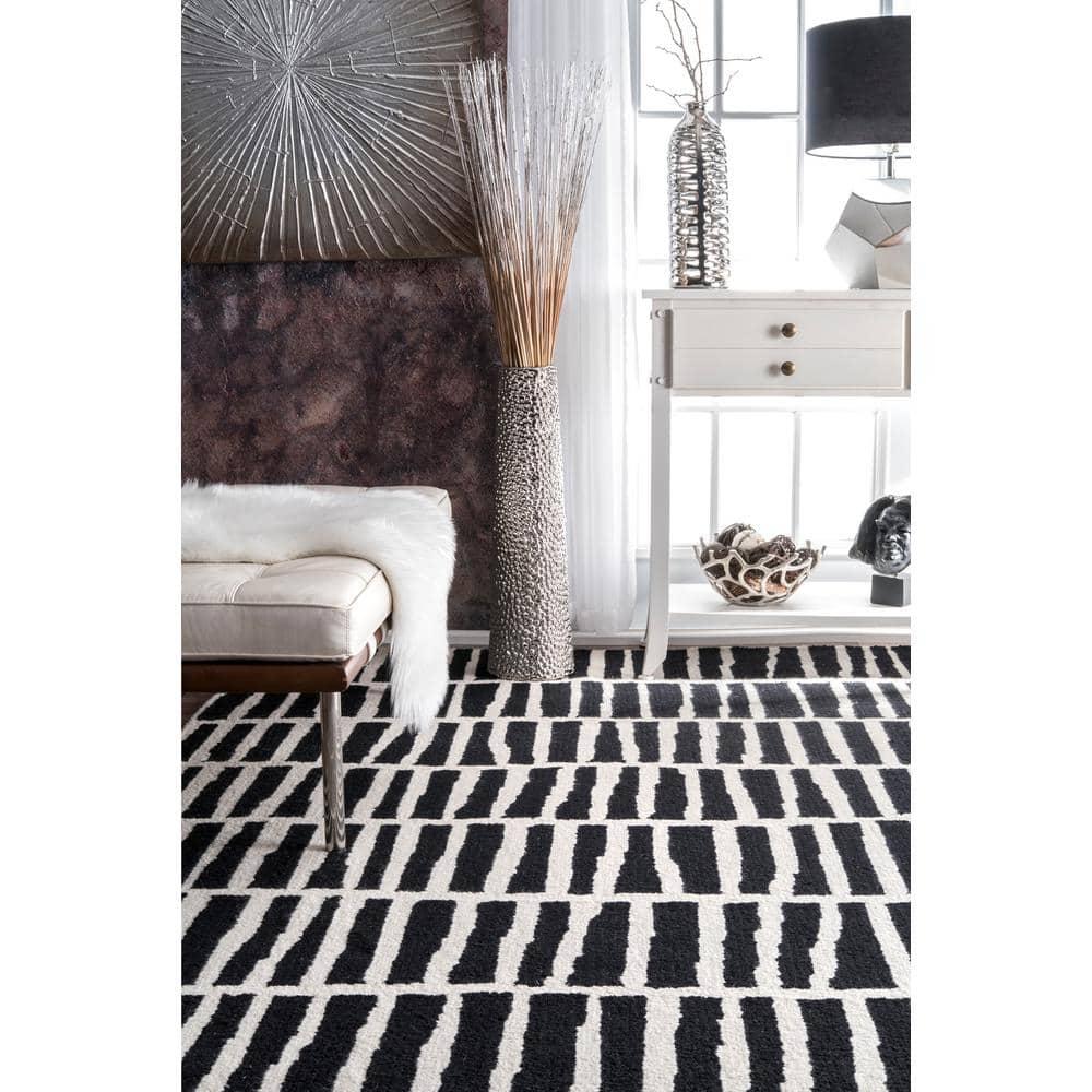 Nuloom Lemuel Geometric 6x9 Wool Indoor Area Rug for Living Room Bedroom Dining Room Kitchen, Black/Ivory