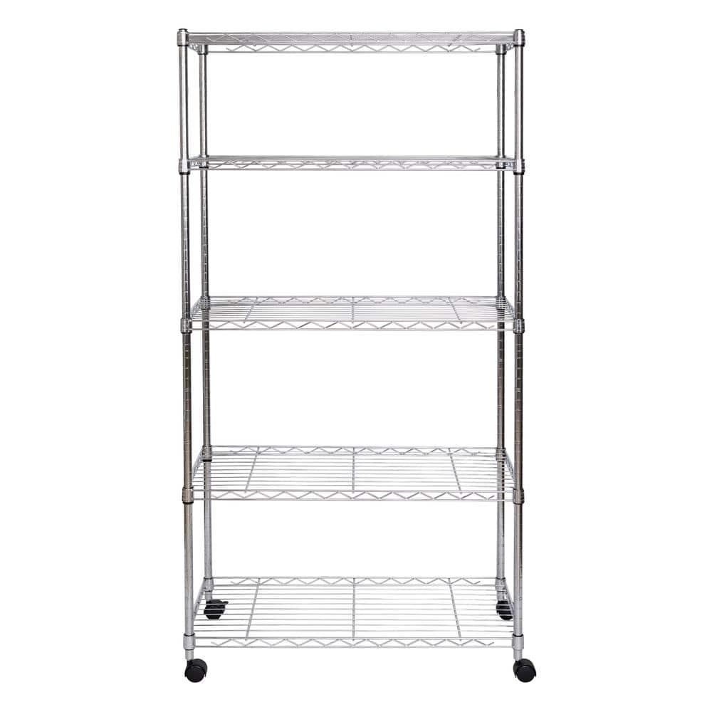 Seville Classics 5-Tier Steel Wire Shelving with Wheels, 30" W x 14" D x 60" H, Chrome Plated