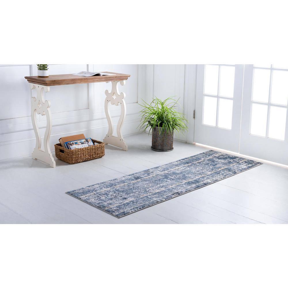 Unique Loom Portland Collection Area Rug - Depoe (2' x 6' 1" Runner Blue/Beige)