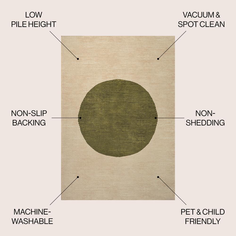 4' x 6' Cirkel Minimalist Geometric Dot Machine-Washable Area Rug, Cream/Olive - JONATHAN Y