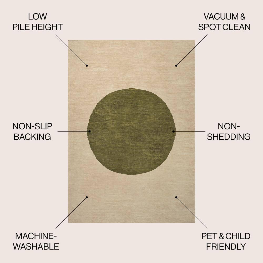 5' x 8' Cirkel Minimalist Geometric Dot Machine-Washable Area Rug, Cream/Olive - JONATHAN Y