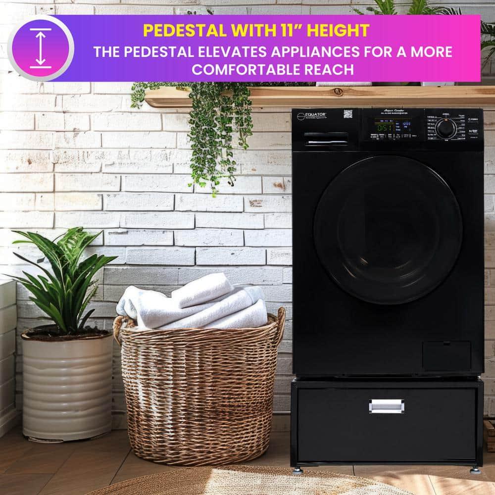 Equator Advanced Appliances All-in-one Washer Dryer Ventless FULLY BUILTIN 0-CLEARANCE 1.62cf/15lbs 110V 1400RPM with Pedestal EZ 4700 C + PDL 4455 Black