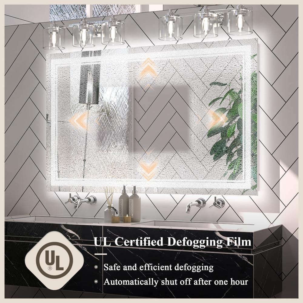 Keonjinn LED Bathroom Mirror 48" x 24" with Frontlit and Backlit, Stepless 3 Colors Temperature & Dimmable Wall Mirror, Tempered Glass, UL Listed LED Driver, Double LED Strips Lighted Vanity Mirror