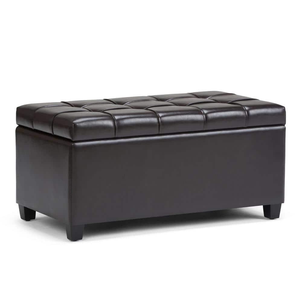Simpli Home Sienna 33"W Upholstered Storage Ottoman Bench with Lift-Up Tufted Top