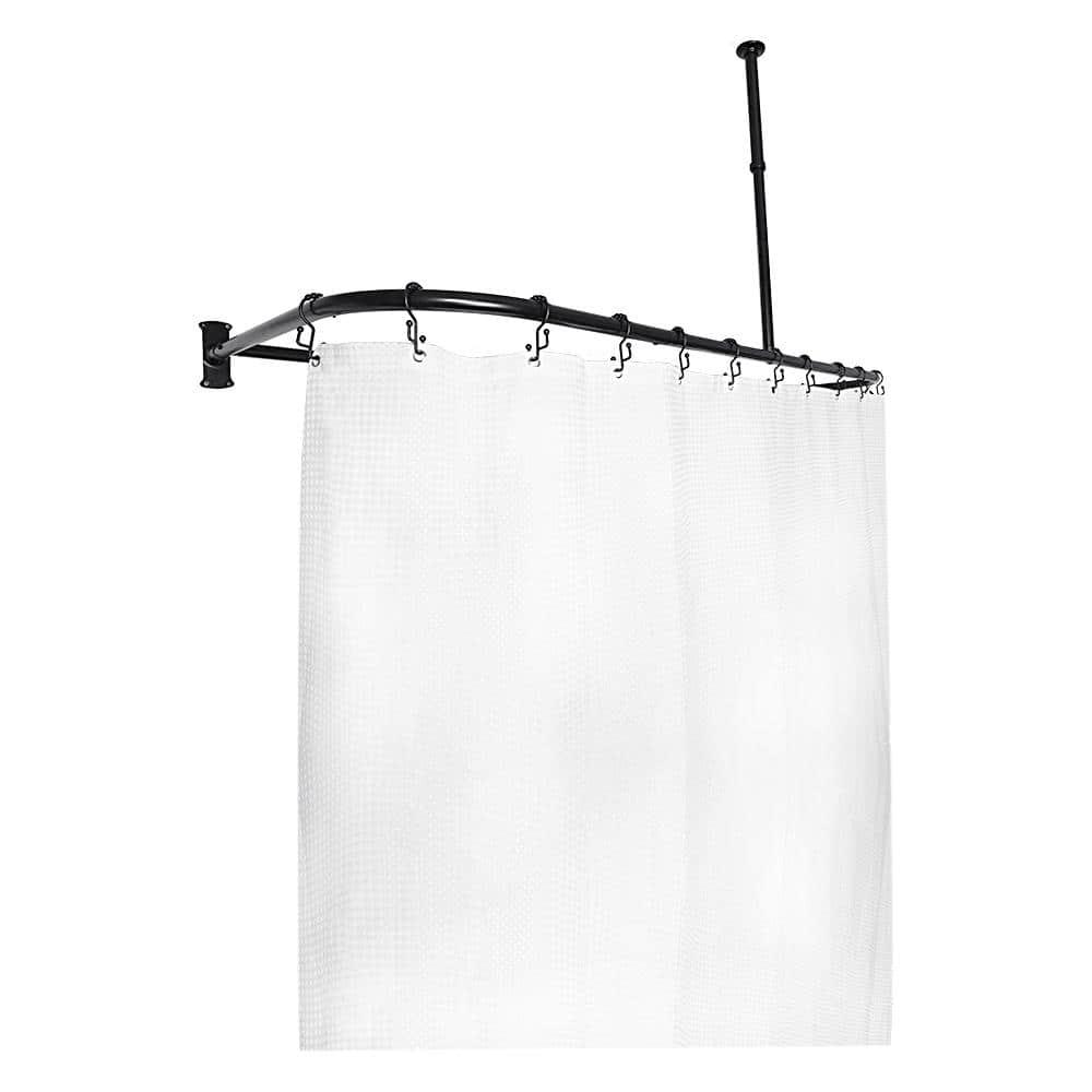Rustproof 60 in. Large Size by 25 in. Aluminum D-Shape Shower Rod in Black