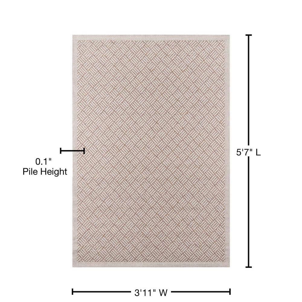 3'11"x5'7" Geometric Loomed Accent Rug Tan - Momeni: Indoor Outdoor Low Pile Rectangle, Contemporary Design