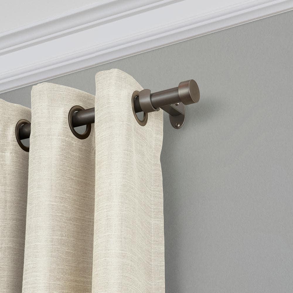 Serena 1" Window Drapery Single Curtain Rod with Contemporary Cap Finial - 48" - Pewter - Elrene Home Fashions