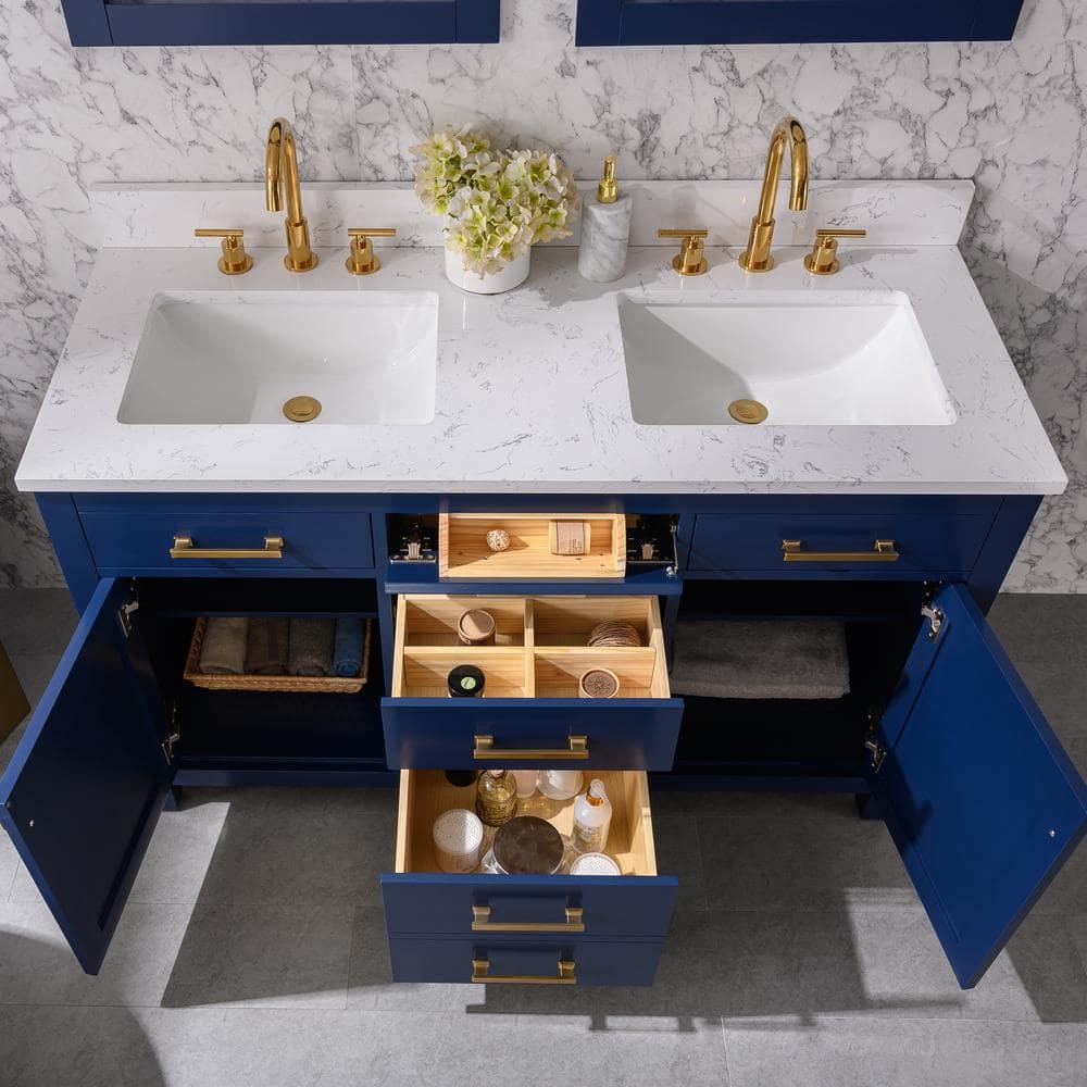 Atencio 54'' Free-standing Double Bathroom Vanity with Engineered Stone Vanity Top