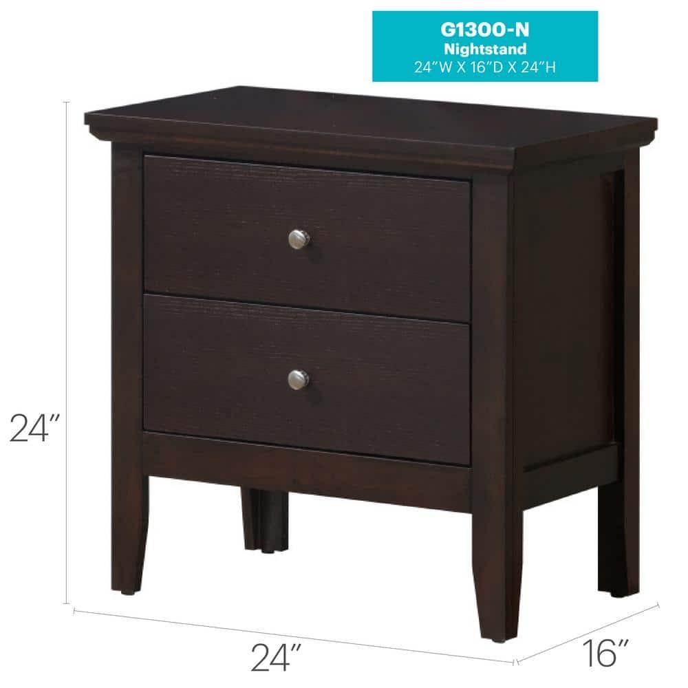 Passion Furniture Primo 2-Drawer Espresso Nightstand (24 in. H x 19 in. W x 15.5 in. D)