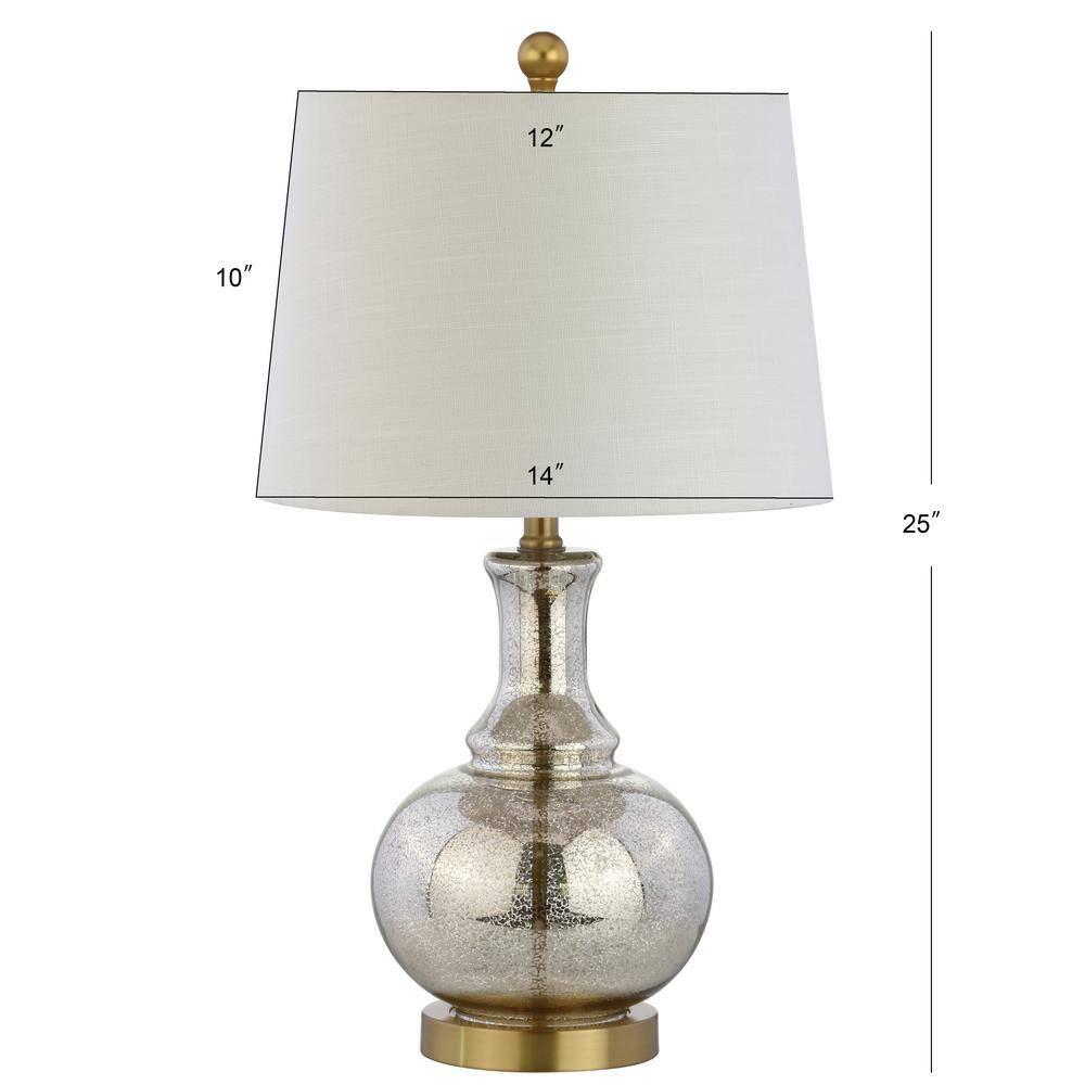 JONATHAN Y Lavelle 25" Glass LED Table Lamp, Mercury Silver/Brass Gold (Set of 2)