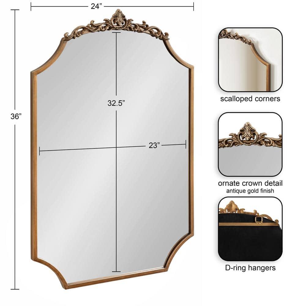 Kate & Laurel All Things Decor 24"x36" Arendahl Traditional Scallop Mirror Gold: Baroque-Inspired, No Assembly Required, Wall Mount