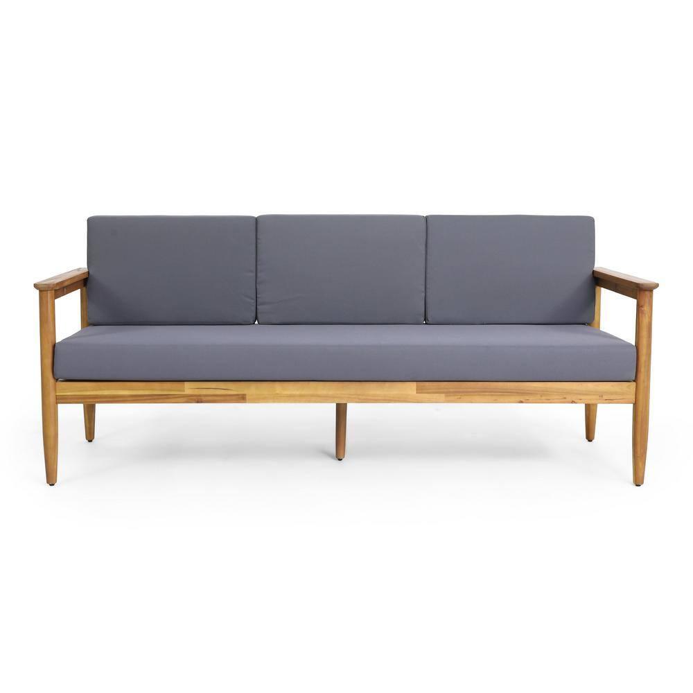 Noble House Magnolia Acacia Wood Outdoor Patio 3-Seater Sofa in Teak/Dark Gray