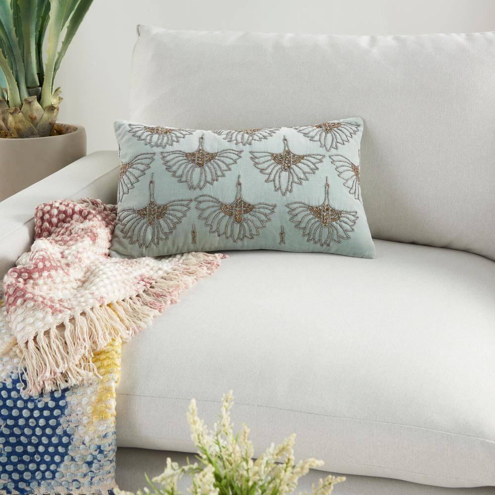 Mina Victory 12" X 20" Ivory Cotton Throw Pillow