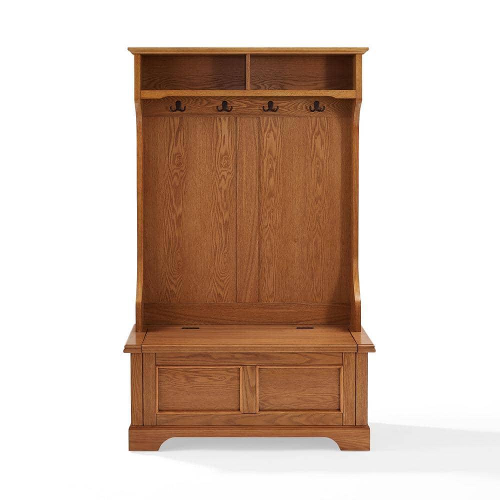 Campbell Hall Tree Oak - Crosley: Spacious Bench, 4 Double Hooks, Shoe Storage