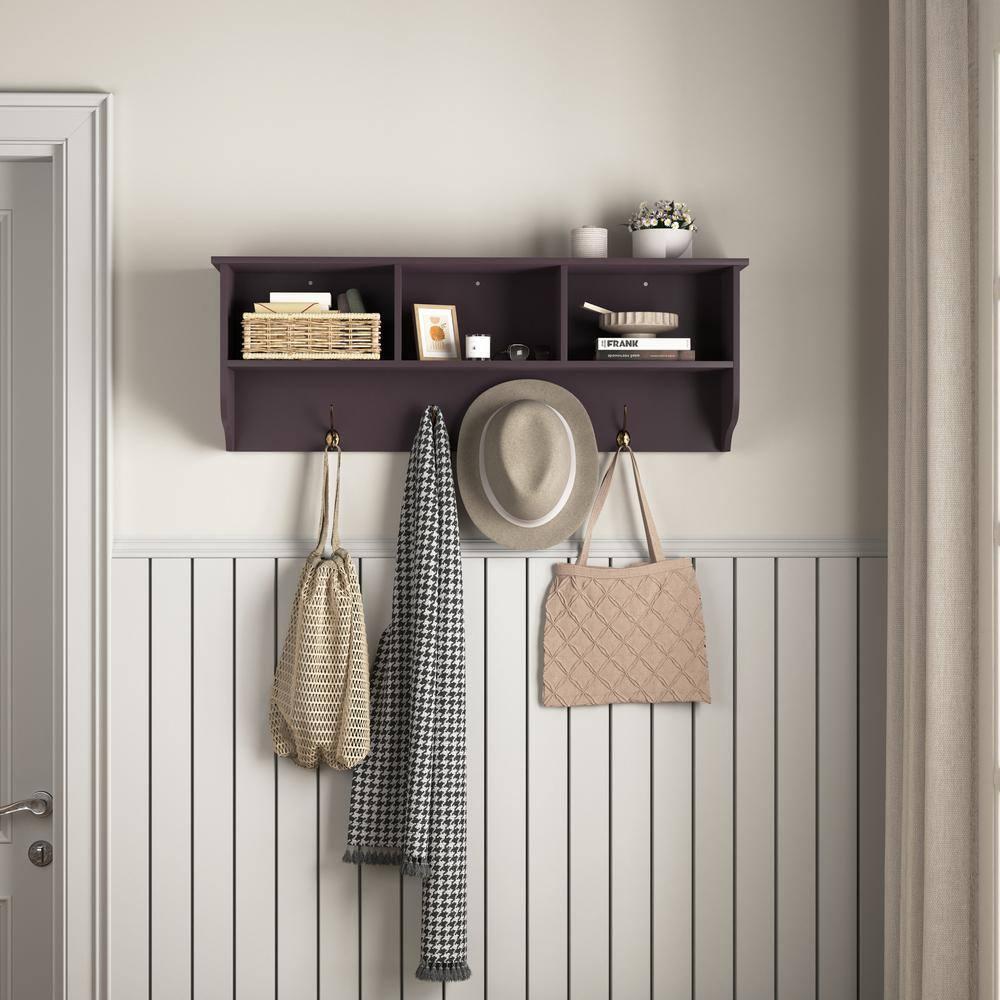 Gzxs Entryway Wood Coat Rack with 4 Hooks Modern Wall Mounted Storage Shelf , Espresso