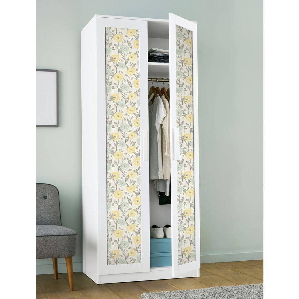 Aqua and Yellow Poppy Field Peel and Stick Wallpaper