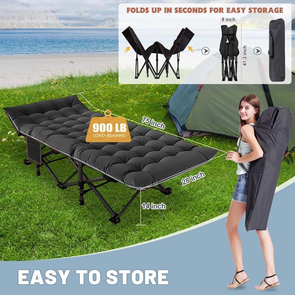 ABORON Portable Folding Camping Cot with 2 Sided Cushion & Carry Bag, 75''x28'' Folding Sleeping Cots, Folding Bed Cot for Adults & Kids