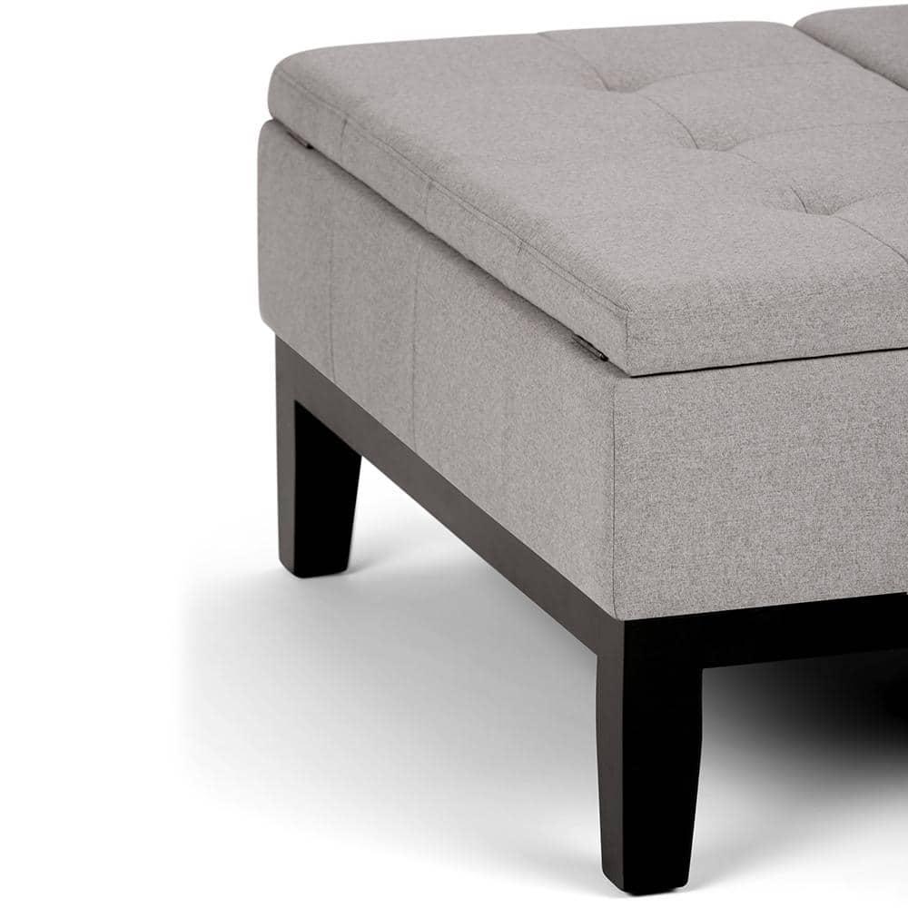 Simpli Home Dover 36"W Upholstered Square Coffee Table Storage Ottoman with Split Tufted Lift Top