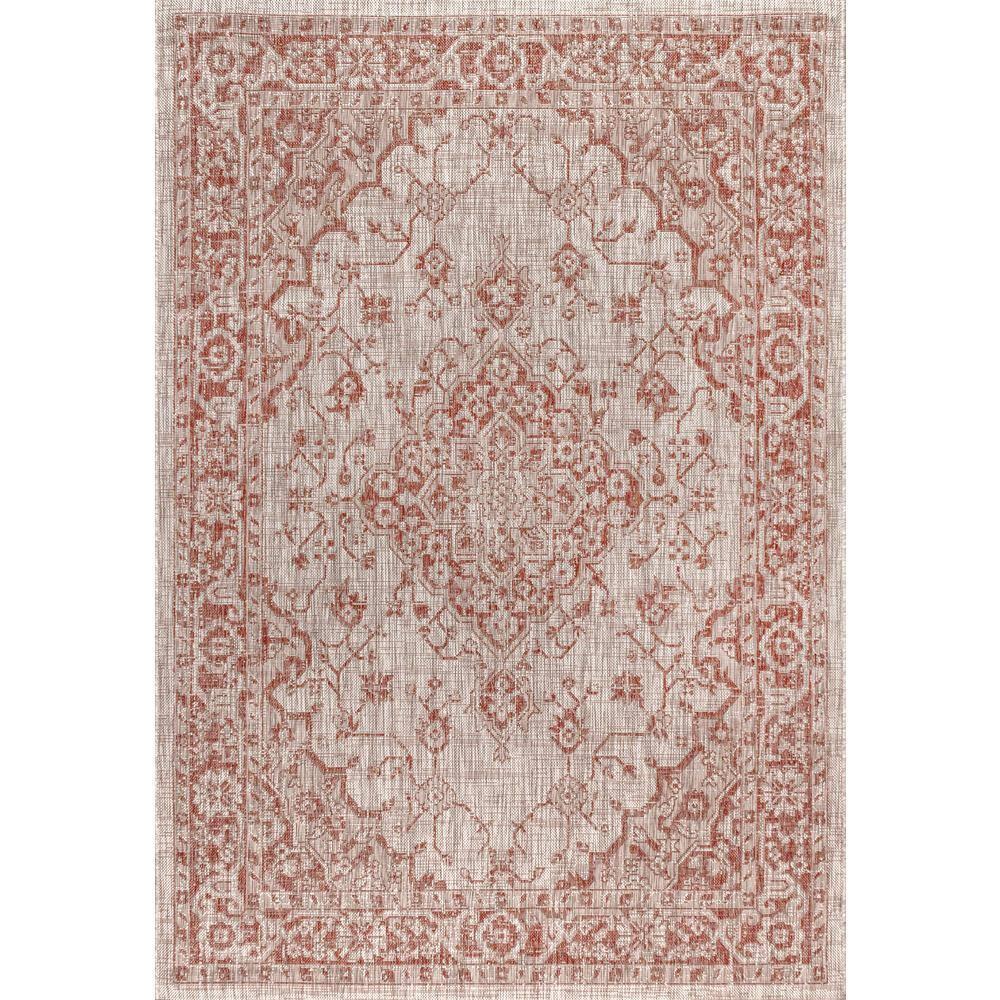 4'x6' Rozetta Boho Medallion Textured Weave Indoor/Outdoor Area Rug, Red/Taupe - JONATHAN Y