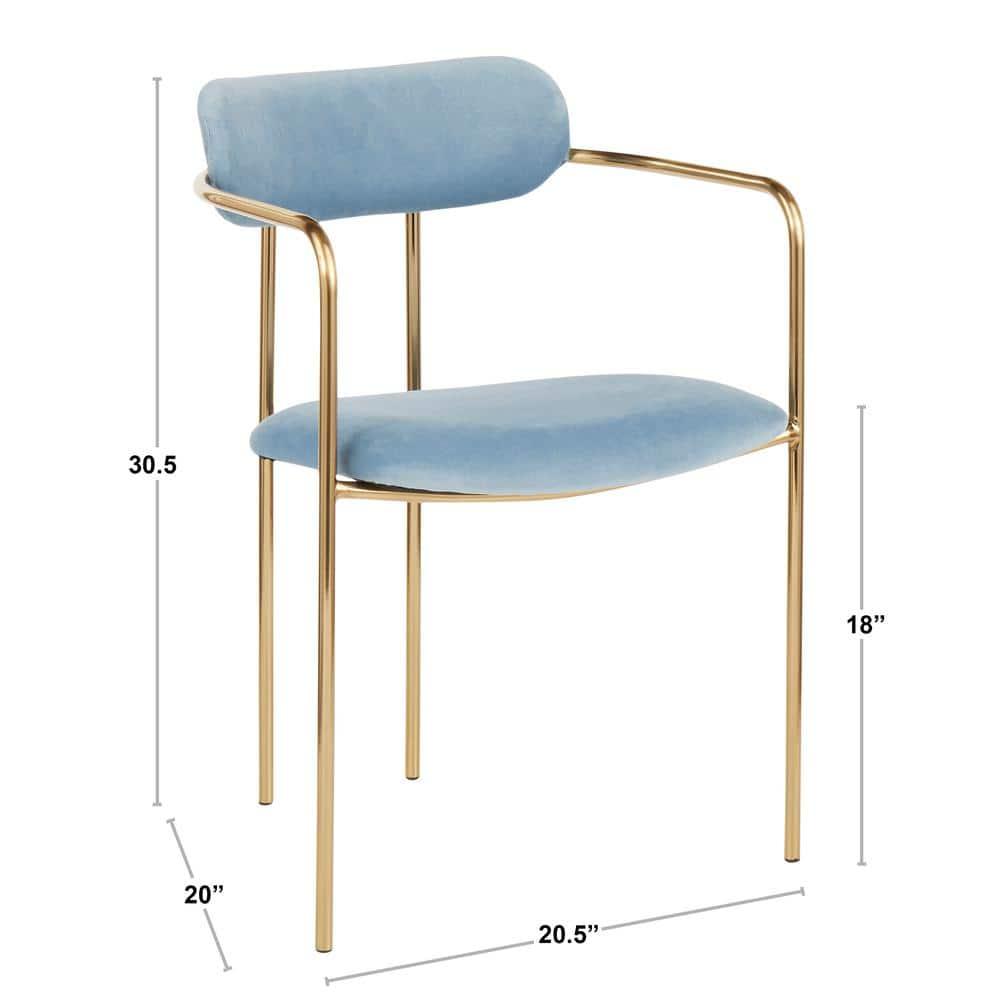 Set of 2 Demi Contemporary Chair Light Blue - LumiSource: Gold Frame, Velvet, Cushioned Seat