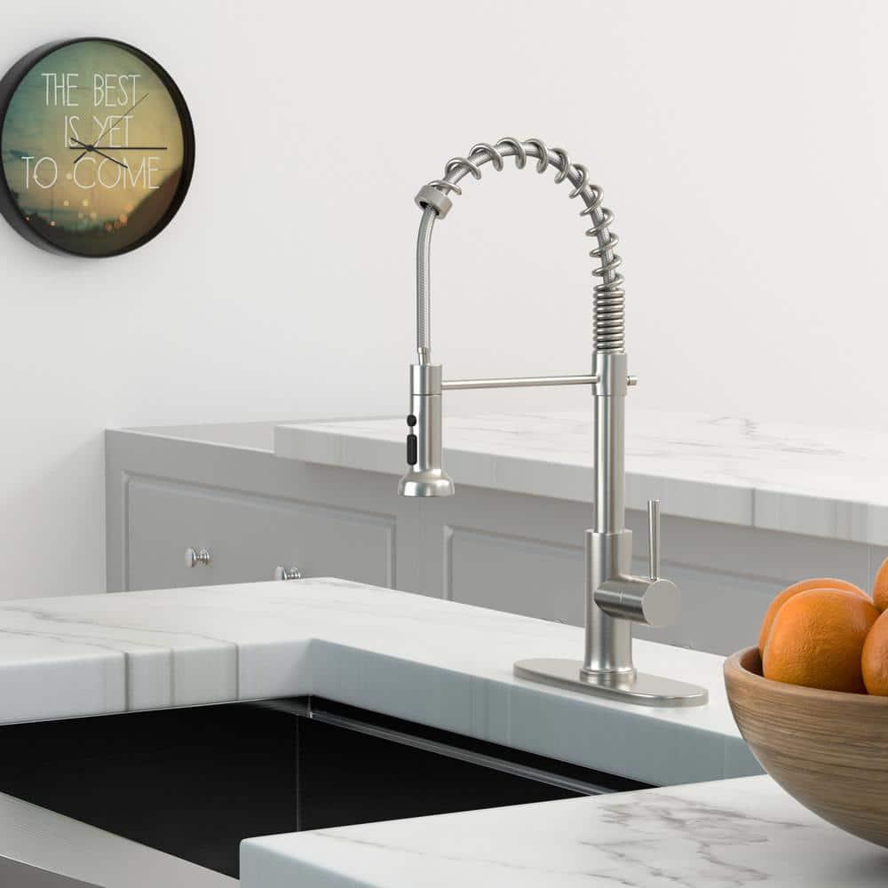 SHACO Kitchen Faucet, Stainless Steel Kitchen Faucet with Pull Down Sprayer, Commercial Single Handle Spring Faucet for Farmhouse Camper Laundry Utility RV Wet Bar Sink Brushed Nickel