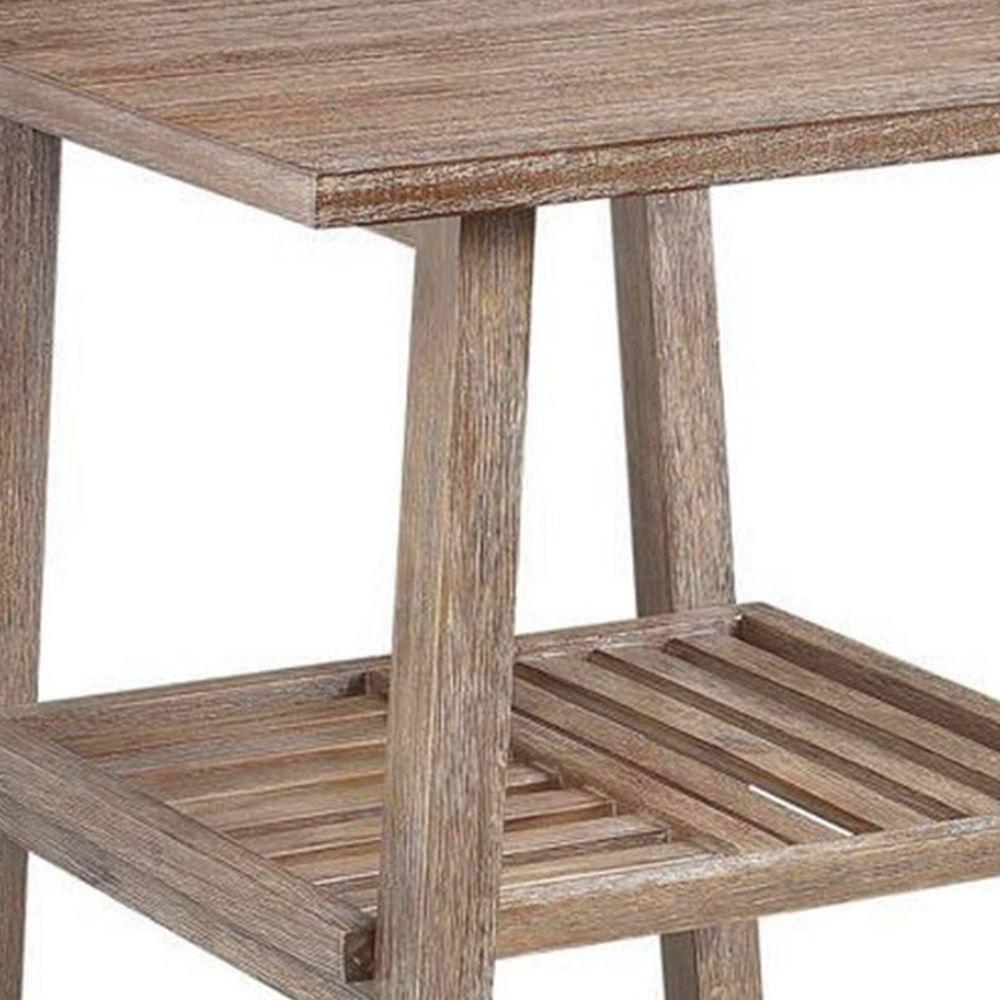 BenJara Farmhouse Wooden End Table with Slatted Bottom Shelf, Rustic Brown