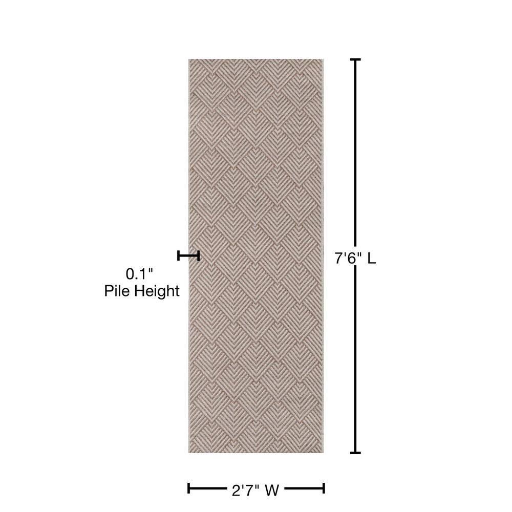 2'7"x7'6" Runner Geometric Loomed Beige - Momeni: Contemporary Indoor Outdoor Low Pile Area Rug