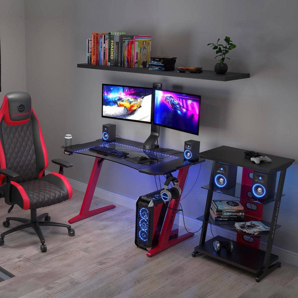 Dardashti 29.72" Gaming Desk with built in LED Lights in Ruby Red
