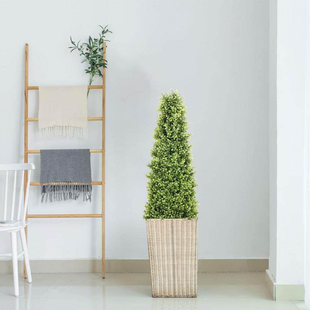 4ft Artificial Boxwood Topiary Trees, Set of 2 – UV Resistant Faux Evergreen Shrubs and Bushes for Outdoor Planters, Realistic Fake Plants for Front Porch Outside Patio Yard, 4 Foot Tall