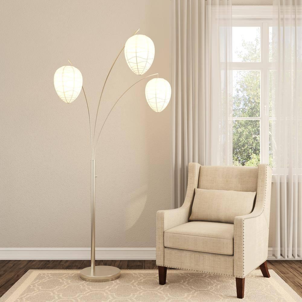 Belle Arc Lamp Silver - Adesso: Chrome Poles, White Rice Paper Lanterns, Multi-Head, ETL Listed