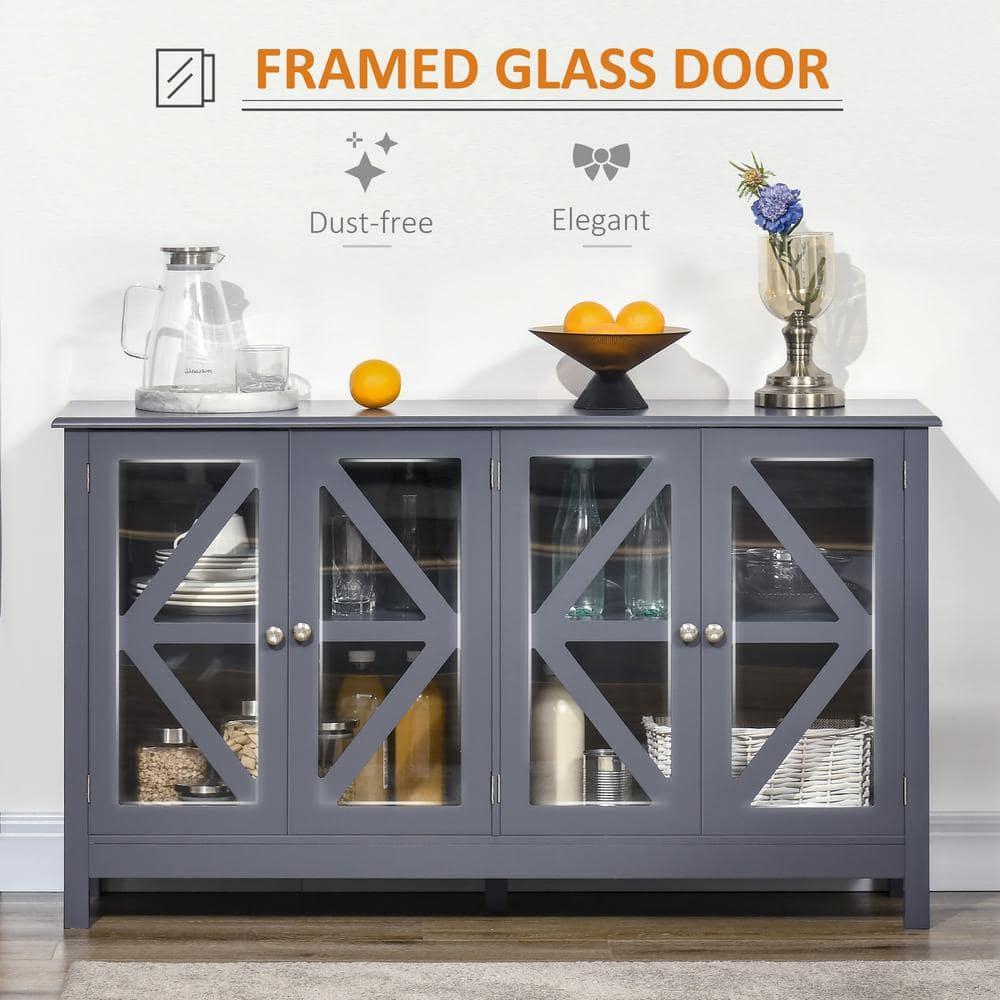 HOMCOM Kitchen Sideboard, Tempered Glass Door Buffet Cabinet with Adjustable Storage Shelf for Living Room, Kitchen, Study, Gray