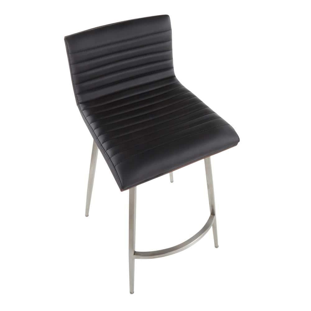 LumiSource Set of 2 Mason Contemporary Swivel Counter Height Barstools Black: Faux Leather, Steel Legs, Fixed 26" Seat Height