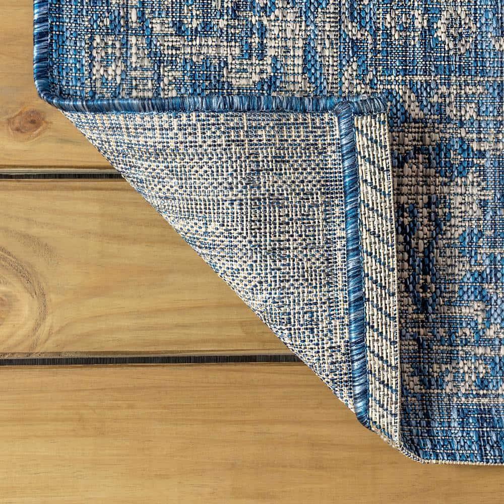 JONATHAN  Y Santa Monica Tela Textured Weave Floral 4 x 6 (ft) Loomed Polypropylene Navy/Gray Rectangular Indoor/Outdoor Border Coastal Area rug