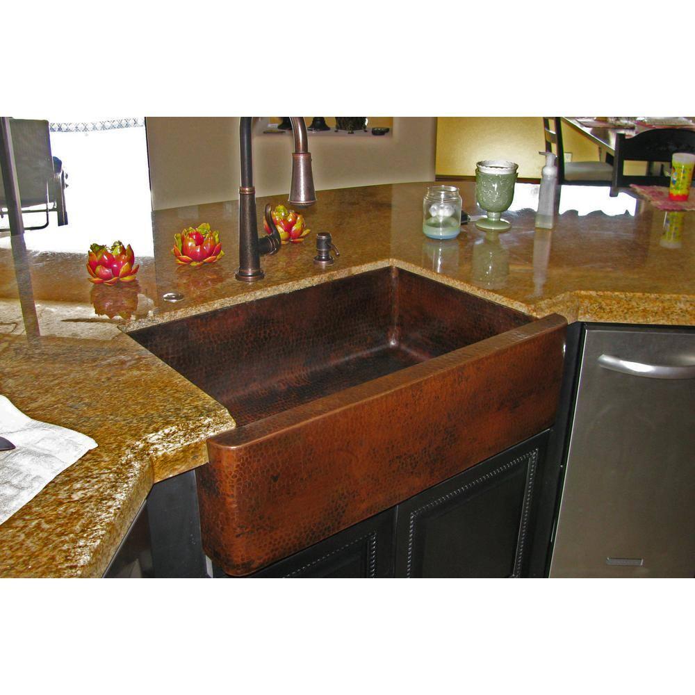 33" Hammered Copper Apron Front Single Basin Kitchen Sink