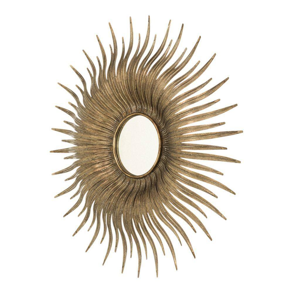 28 Inch Round Wall Mirror - Gold Sunburst Accent Mirror for Living Room Decor
