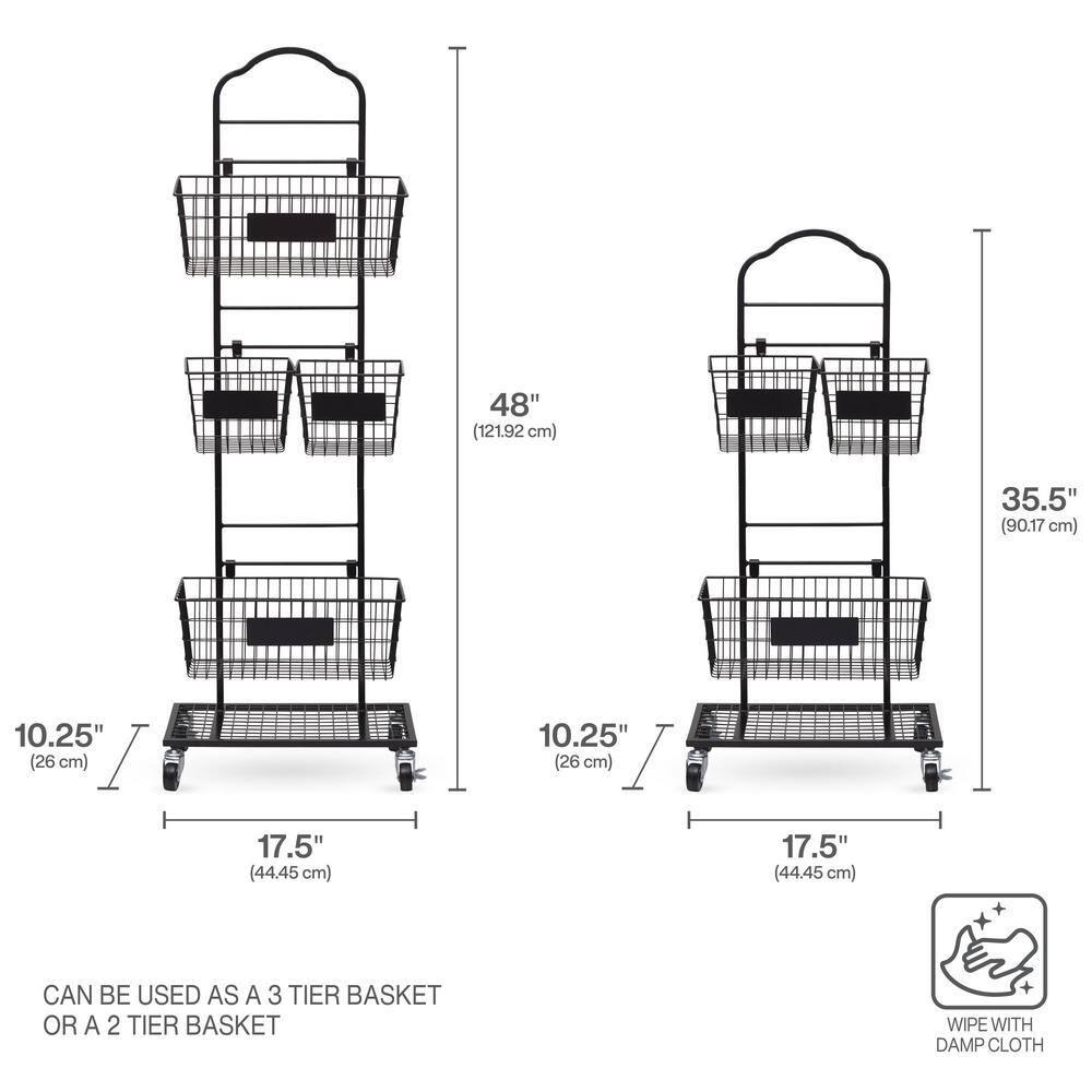 Gourmet Basics by Mikasa Gourmet Basics By Mikasa Mercato Adjustable 2 Or 3 Tier Standing Storage Fruit Basket Rack With Wheels, Black