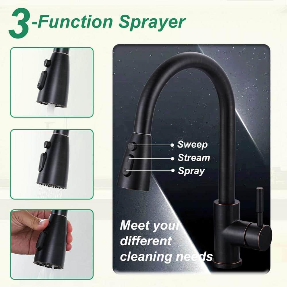 ARCORA Single Handle Stainless Steel Pull-Down Kitchen Faucet with Deckplate and Glass Rinser Combo