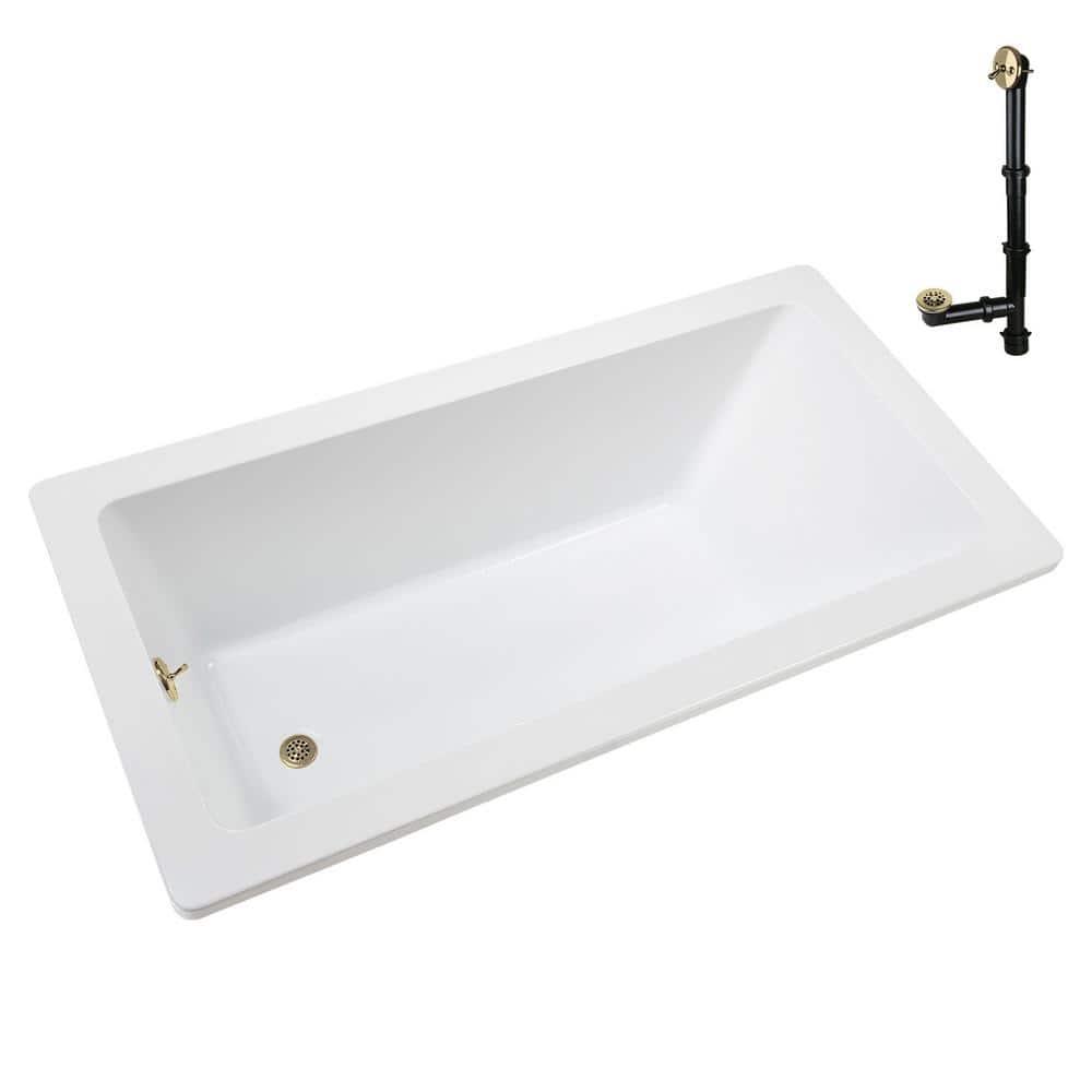 60" x 32" Acrylic Soaking Drop-In Bathtub, Drain Included