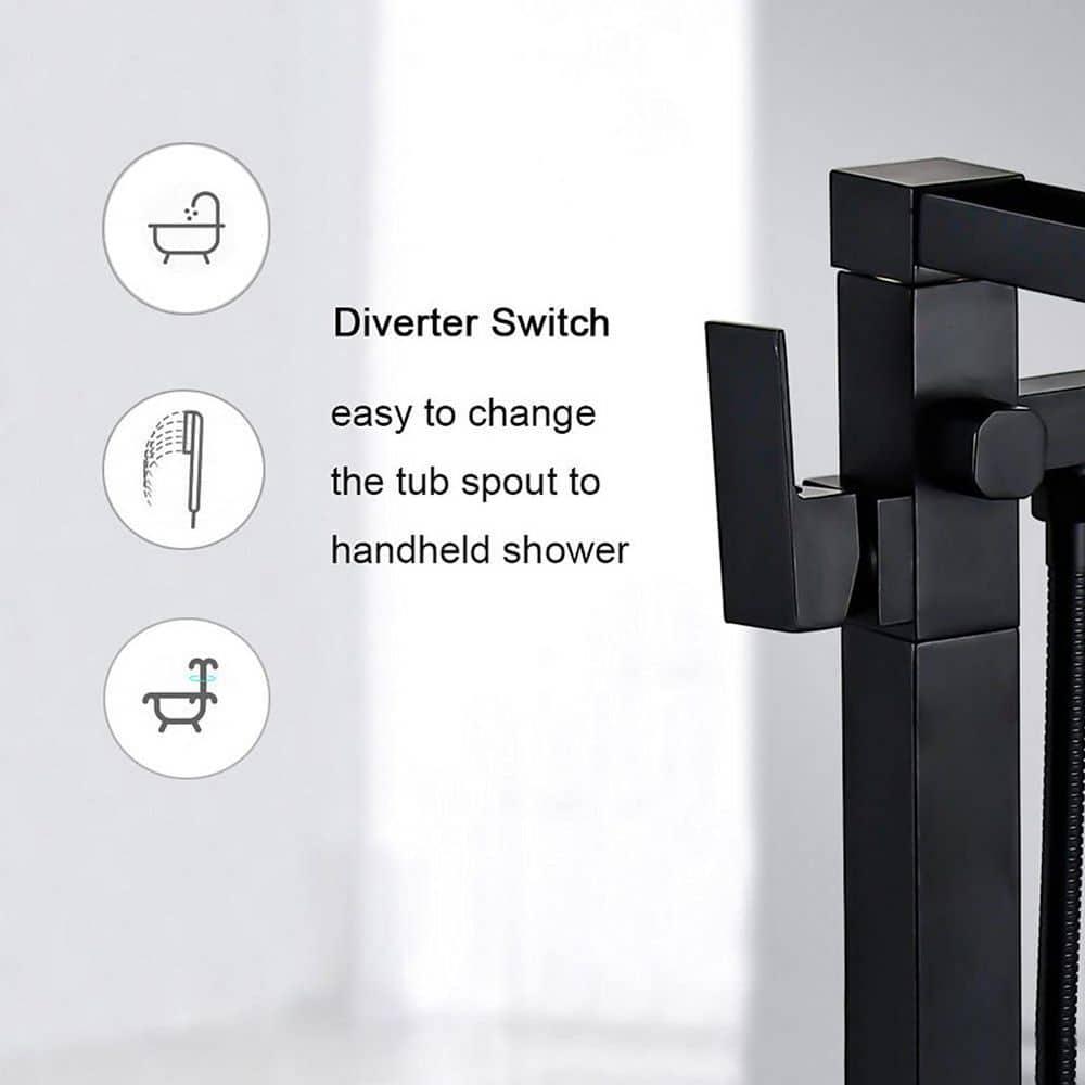 Freestanding Bathtub Faucet Matte Black Waterfall Bathtub Faucet Floor Mount Tub Filler Single Handle Bathtub Shower Faucets with Hand Shower Swivel Spout Brass Mixer Tap by BWE