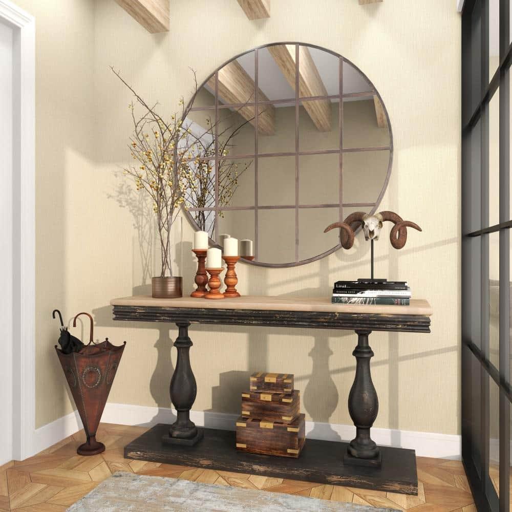 DecMode Brown Metal Umbrella Stand with Embossed Emblems