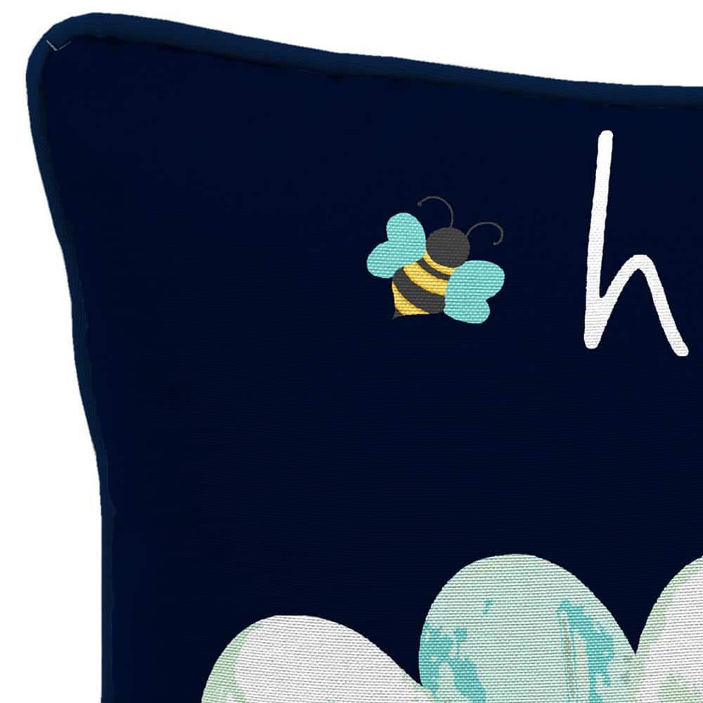 Jordan Manufacturing 16" x 16" Bee Happy Daisy Navy Novelty and Yellow Solid Reversible Square Outdoor Throw Pillow with Welt