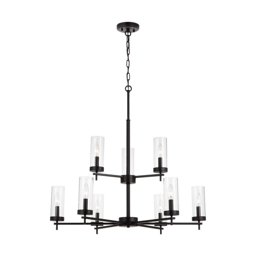 Zire Midnight Black 9-Light Incandescent Chandelier with Clear Glass Shades