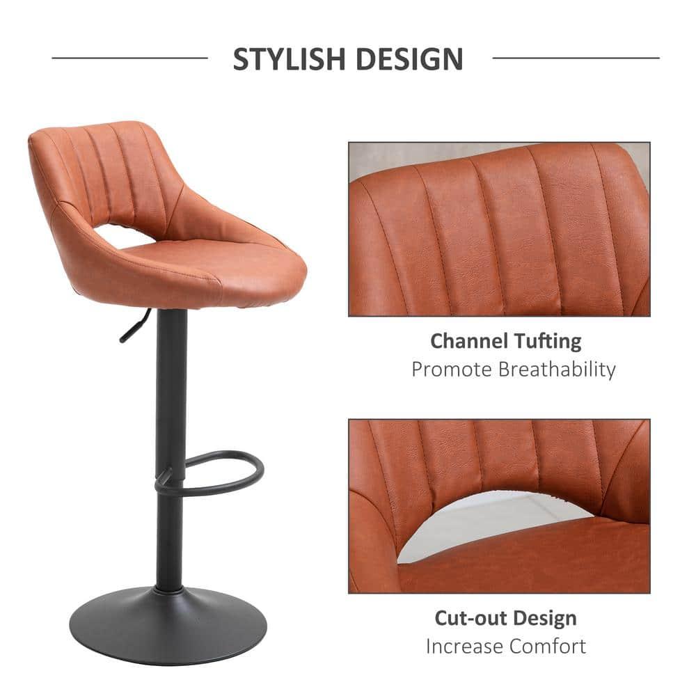 HOMCOM Modern Bar Stools Set of 2 Swivel Bar Height Barstools Chairs with Adjustable Height, Round Heavy Metal Base, and Footrest, Brown