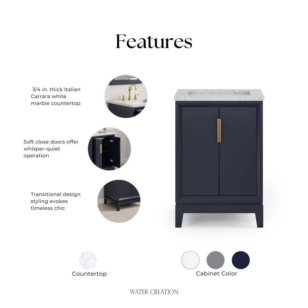 Elizabeth Collection 24 in. Bath Vanity in Monarch Blue With Vanity Top in Carrara White Marble - Vanity Only