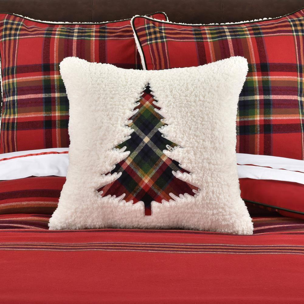 Asher White Plaid 20" Square Embellished Throw Pillow