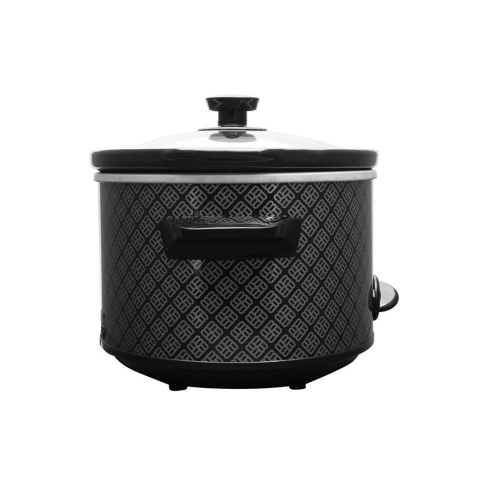 West Bend Slow Cooker 4-Quart Manual Crockery Style with Oval Ceramic Crockpot and Glass Lid, 210-Watts, Black